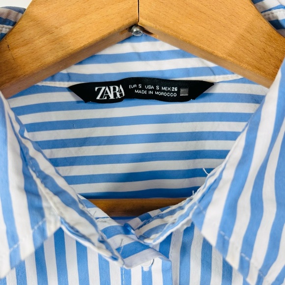 Zara fitted pinstripe button-down dress shirt, Small, blue white, Office Classic - Picture 2 of 7